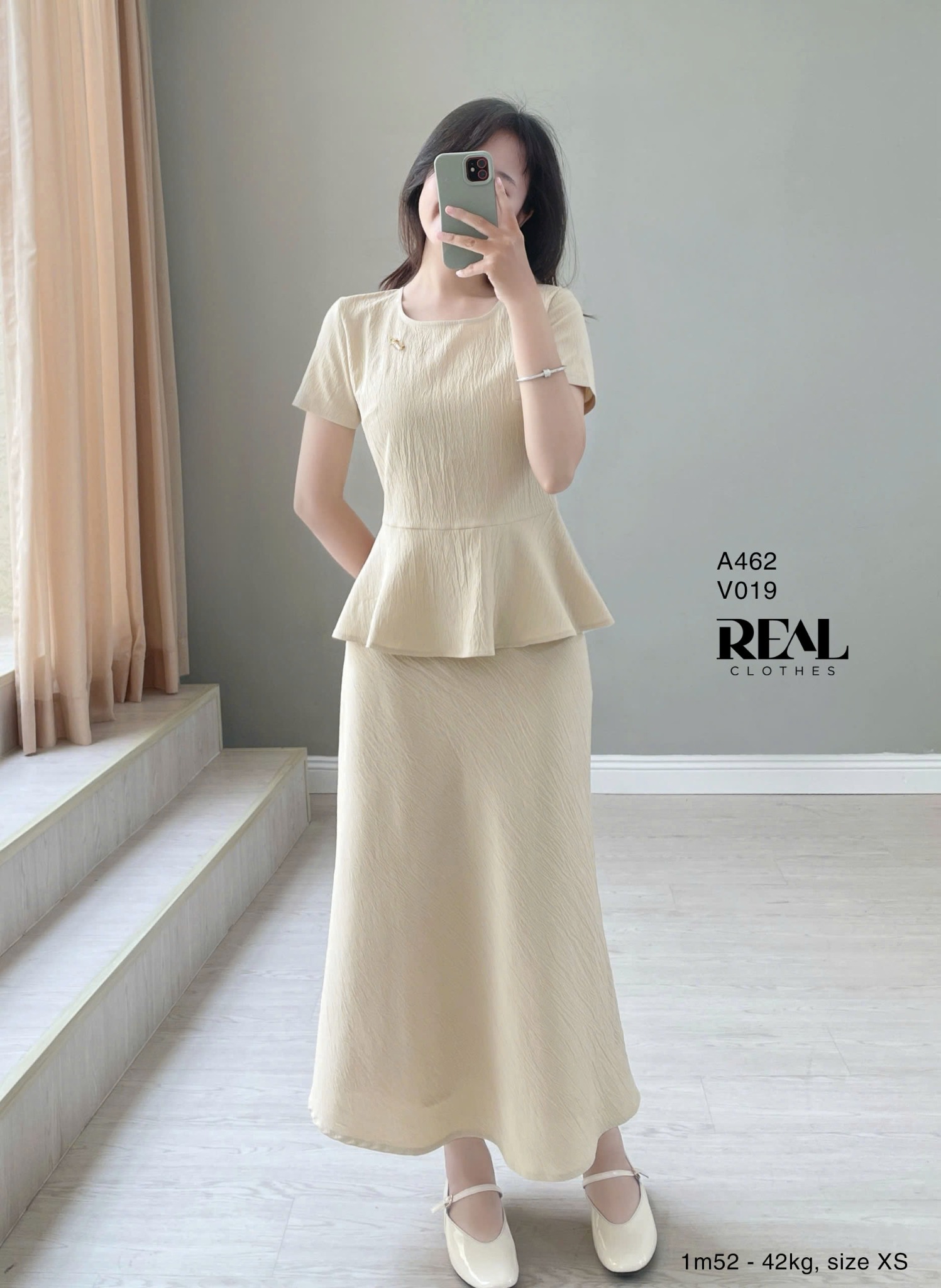 Áo peplum tay đủ nude SALE