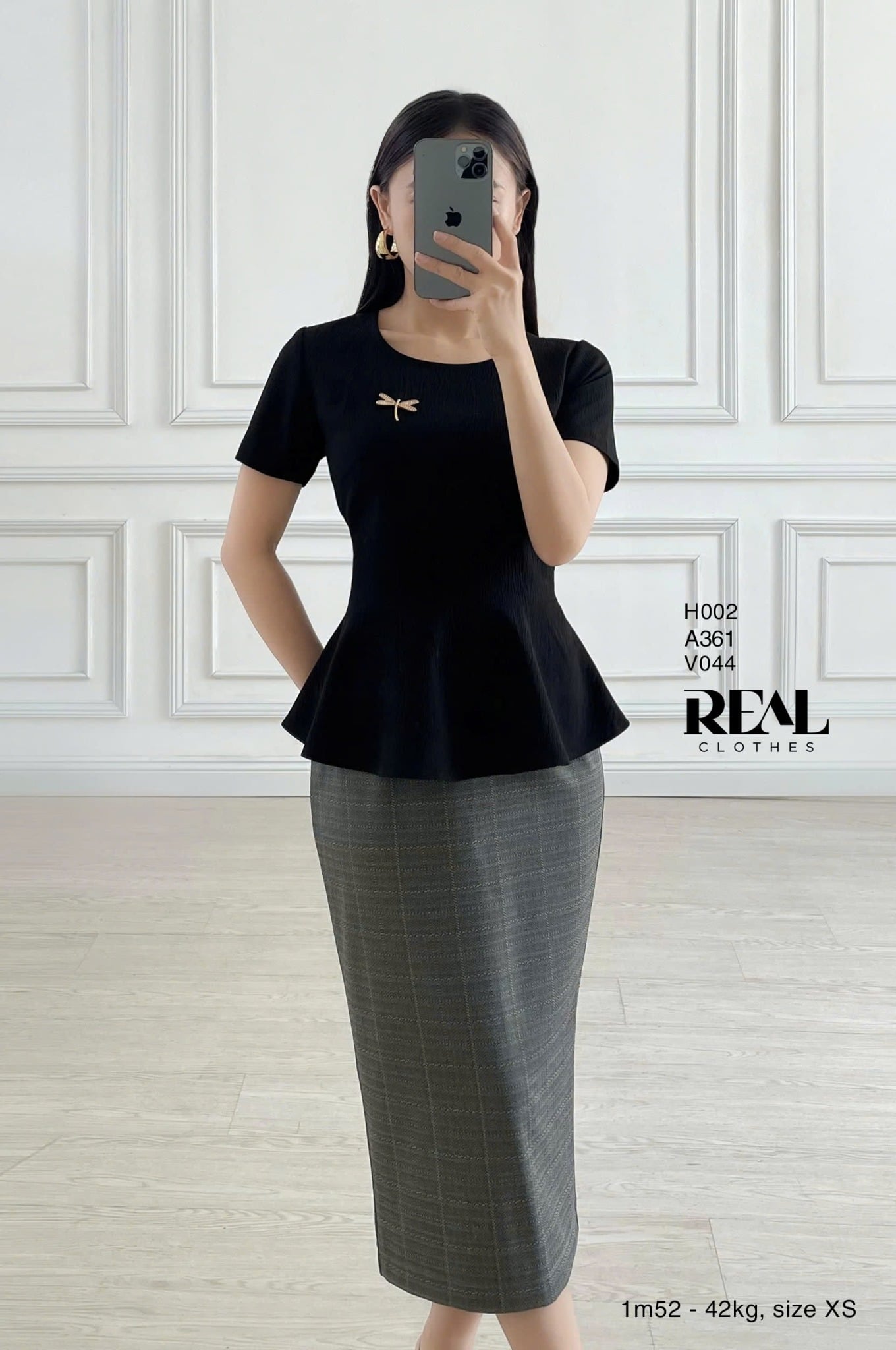 Áo peplum tay đủ đen SALE