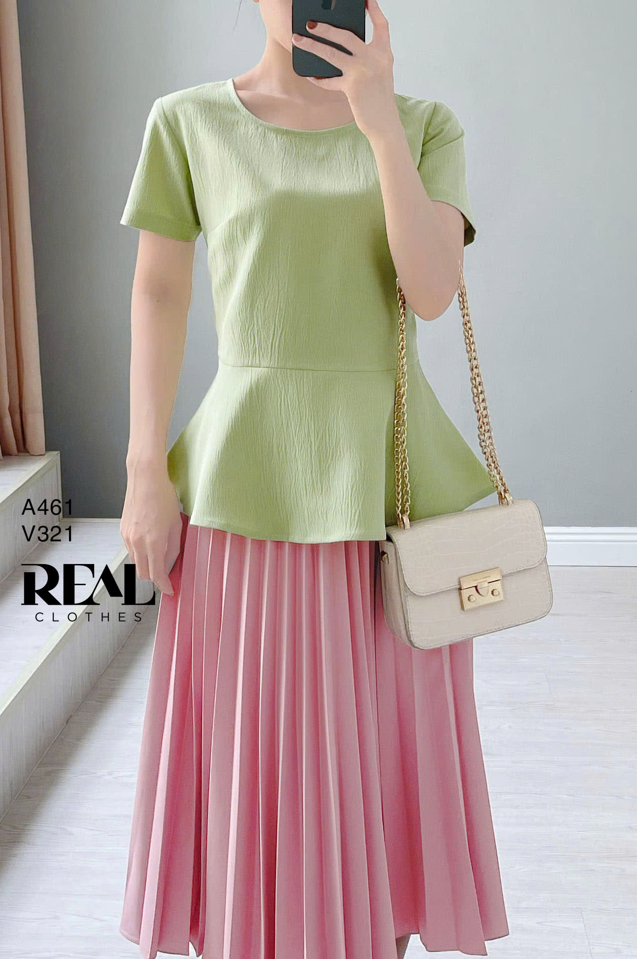 Áo peplum tay đủ xanh bơ SALE