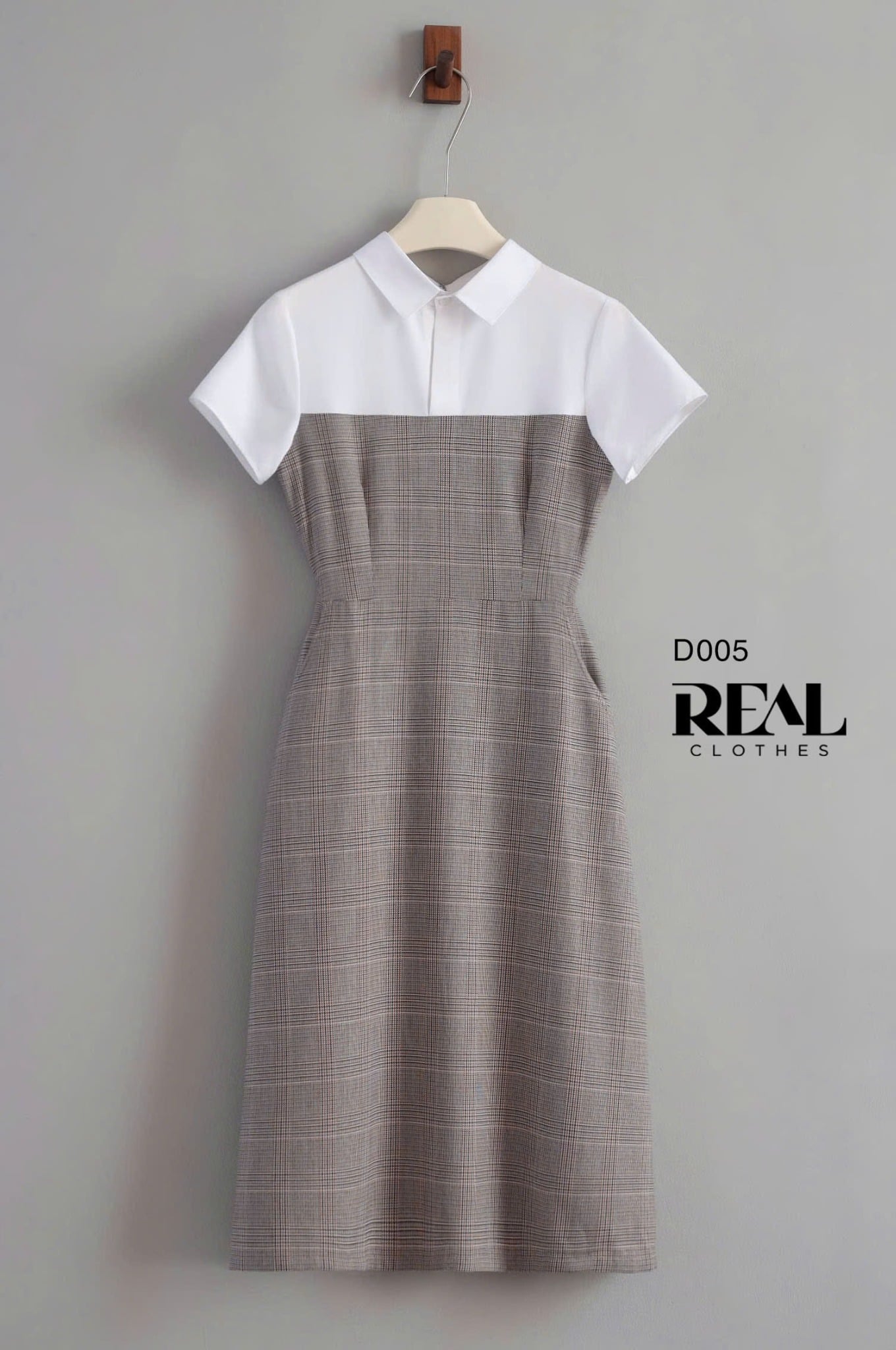 Đầm phối màu zigzag nâu SALE