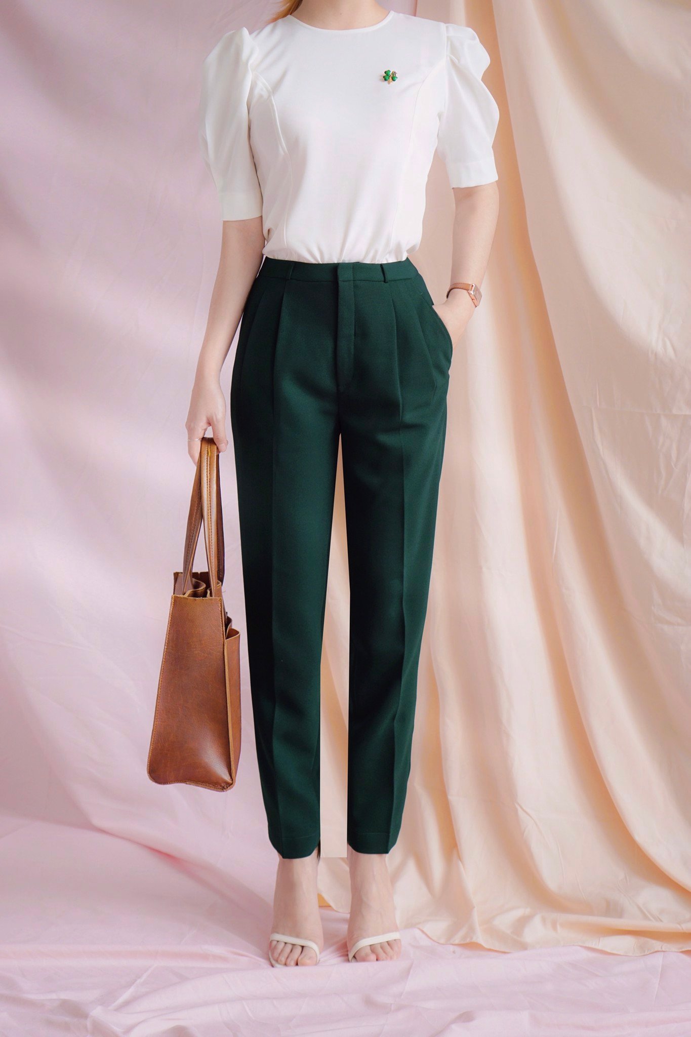 Quần lưng cao cindy xanh lá SALE