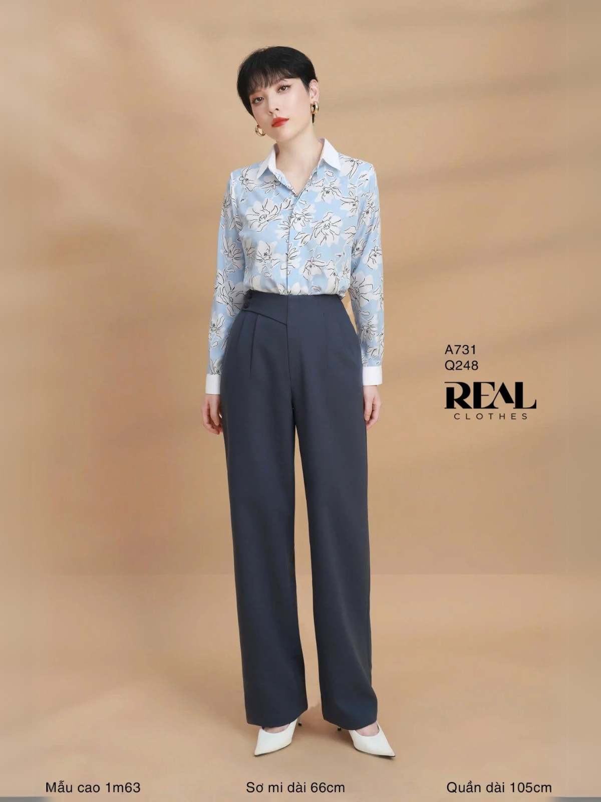  Quần suông Tokyo nút xám đậm 