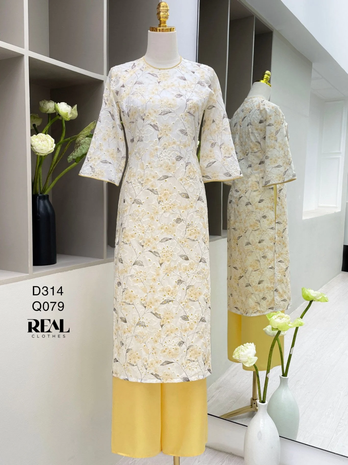 Áo dài cách tân thanh mai vàng