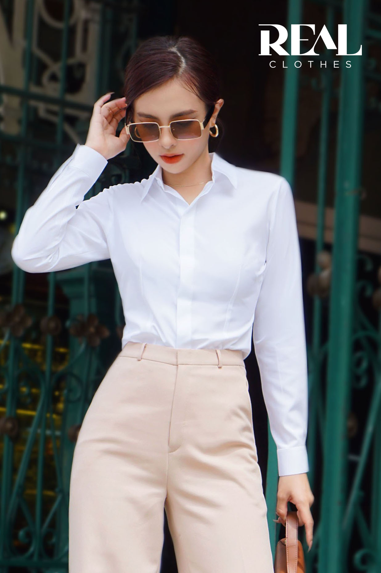 Sơ mi chít eo nano trắng