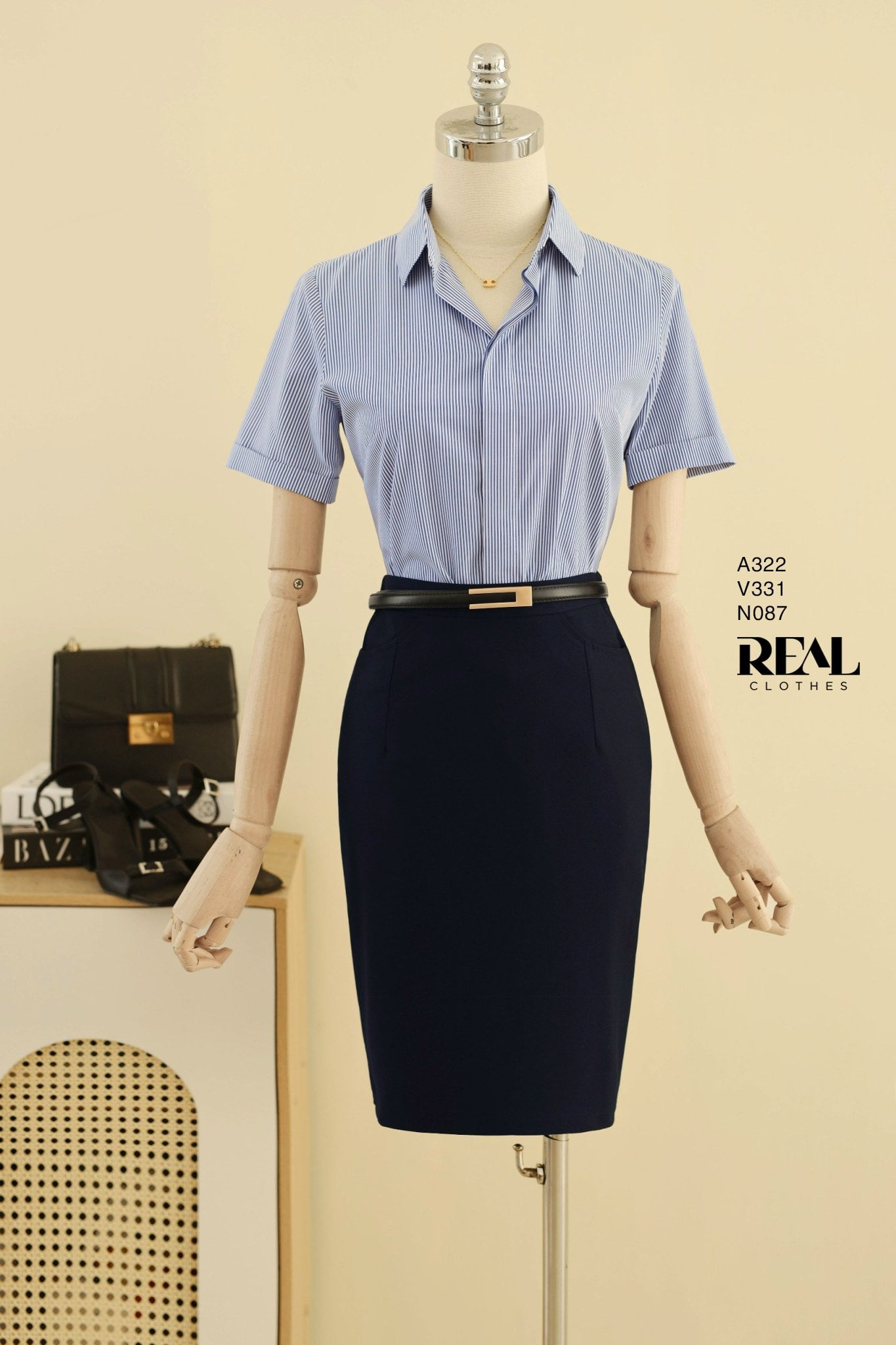 Sơ mi sọc xanh đậm tay đủ SALE