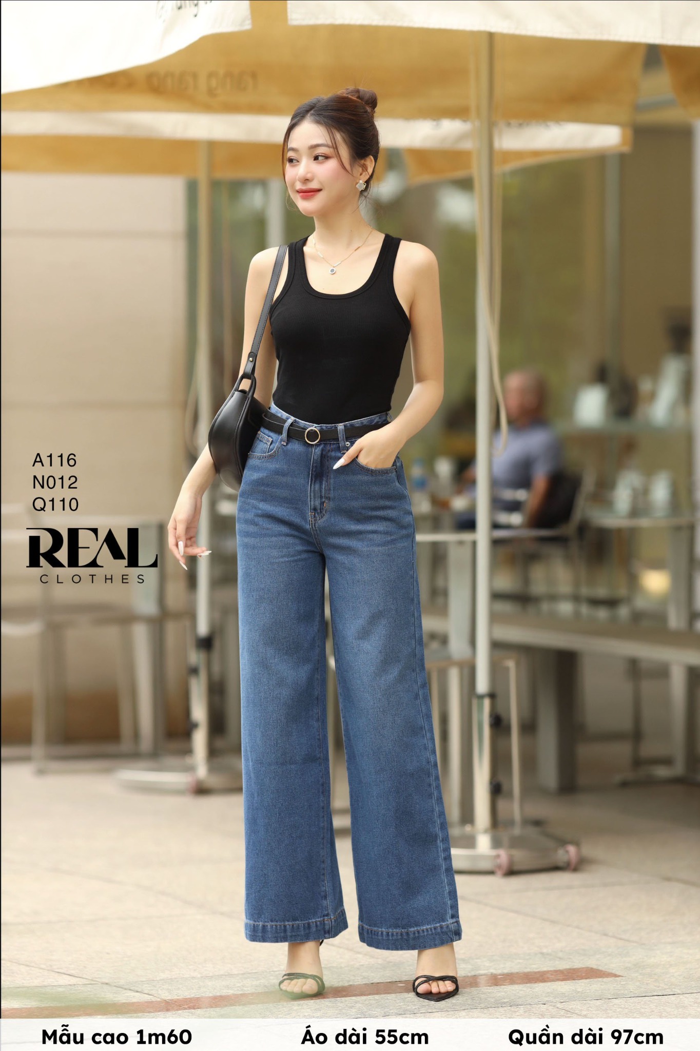 Quần Jeans suông xanh