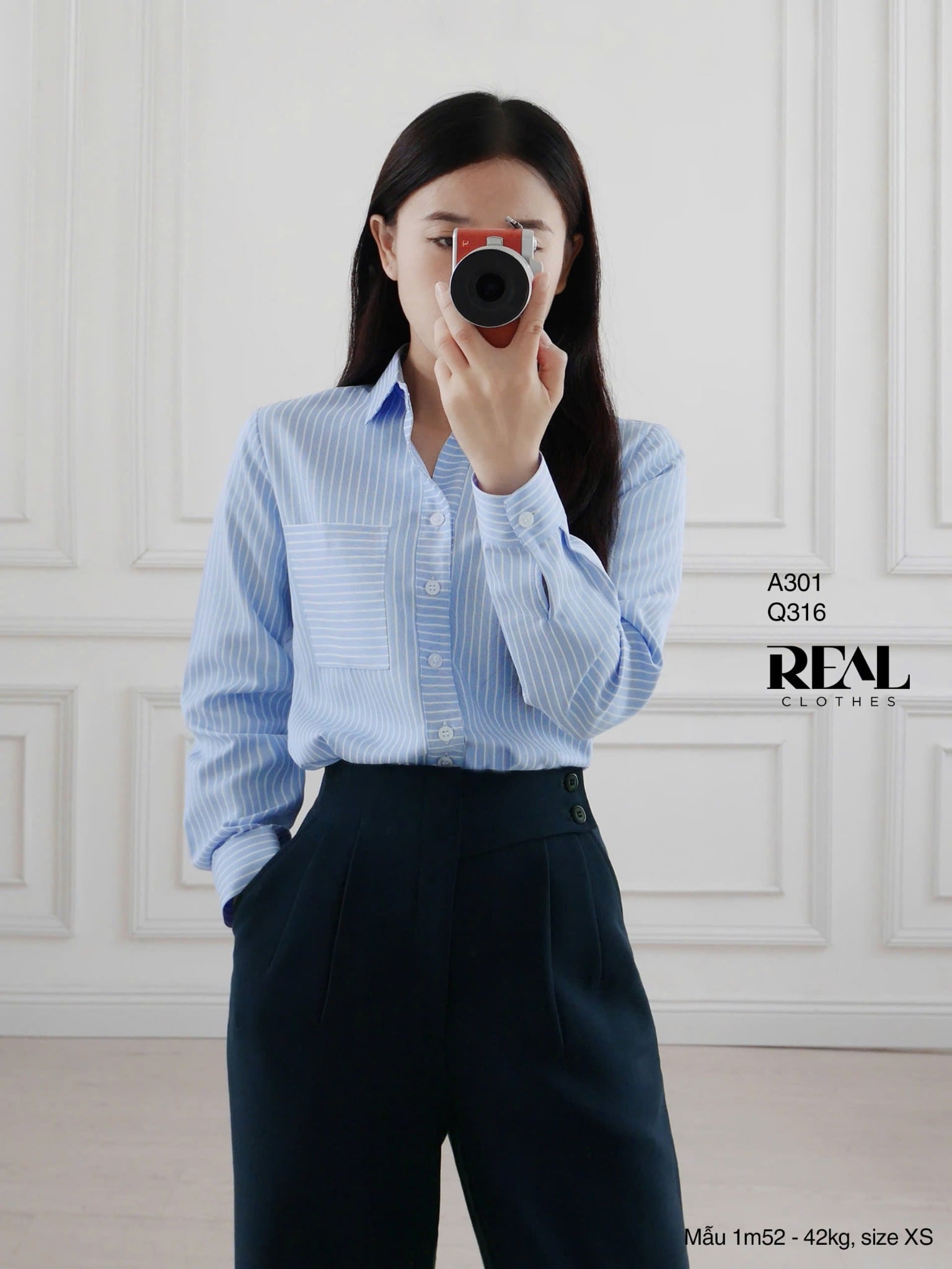 Sơ mi túi sọc blue