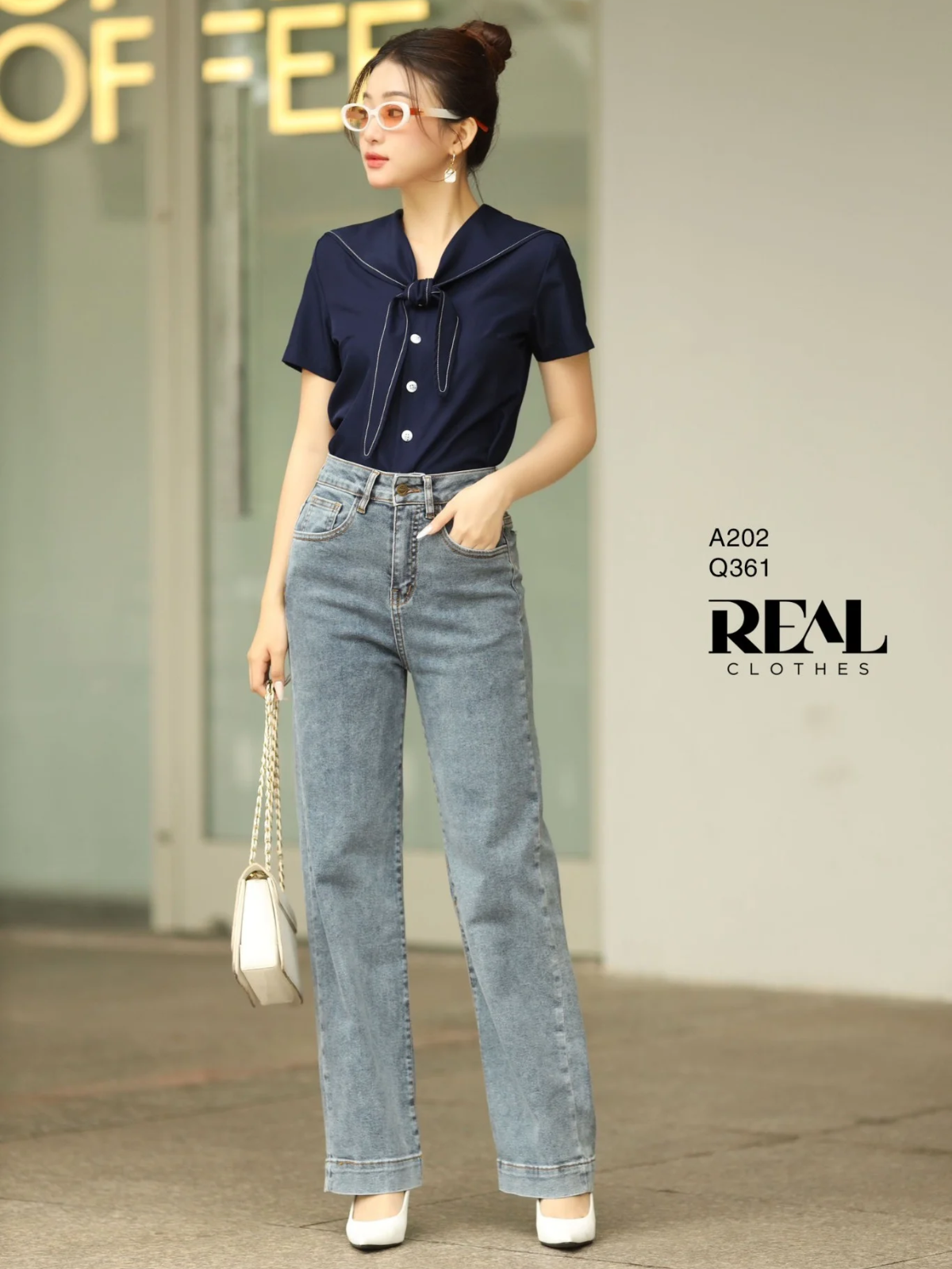  Quần Jeans ống đứng xanh nhạt 
