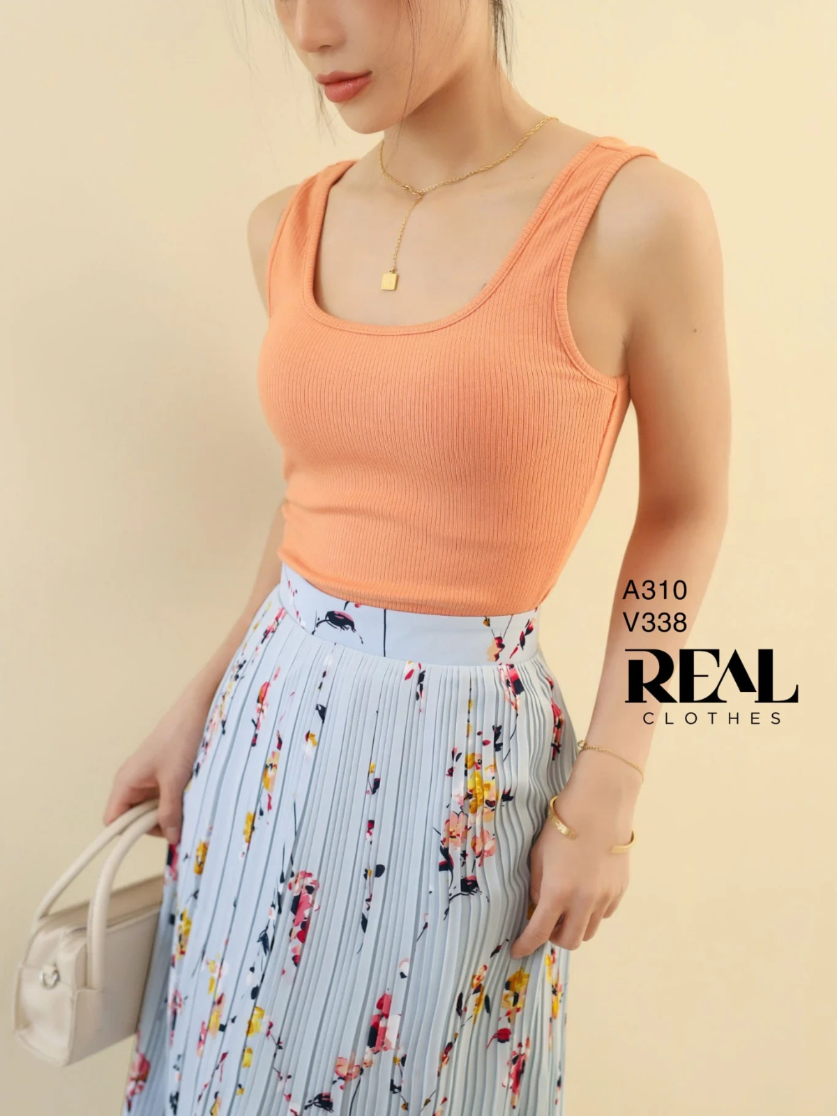 Áo tank top cổ U cam SALE