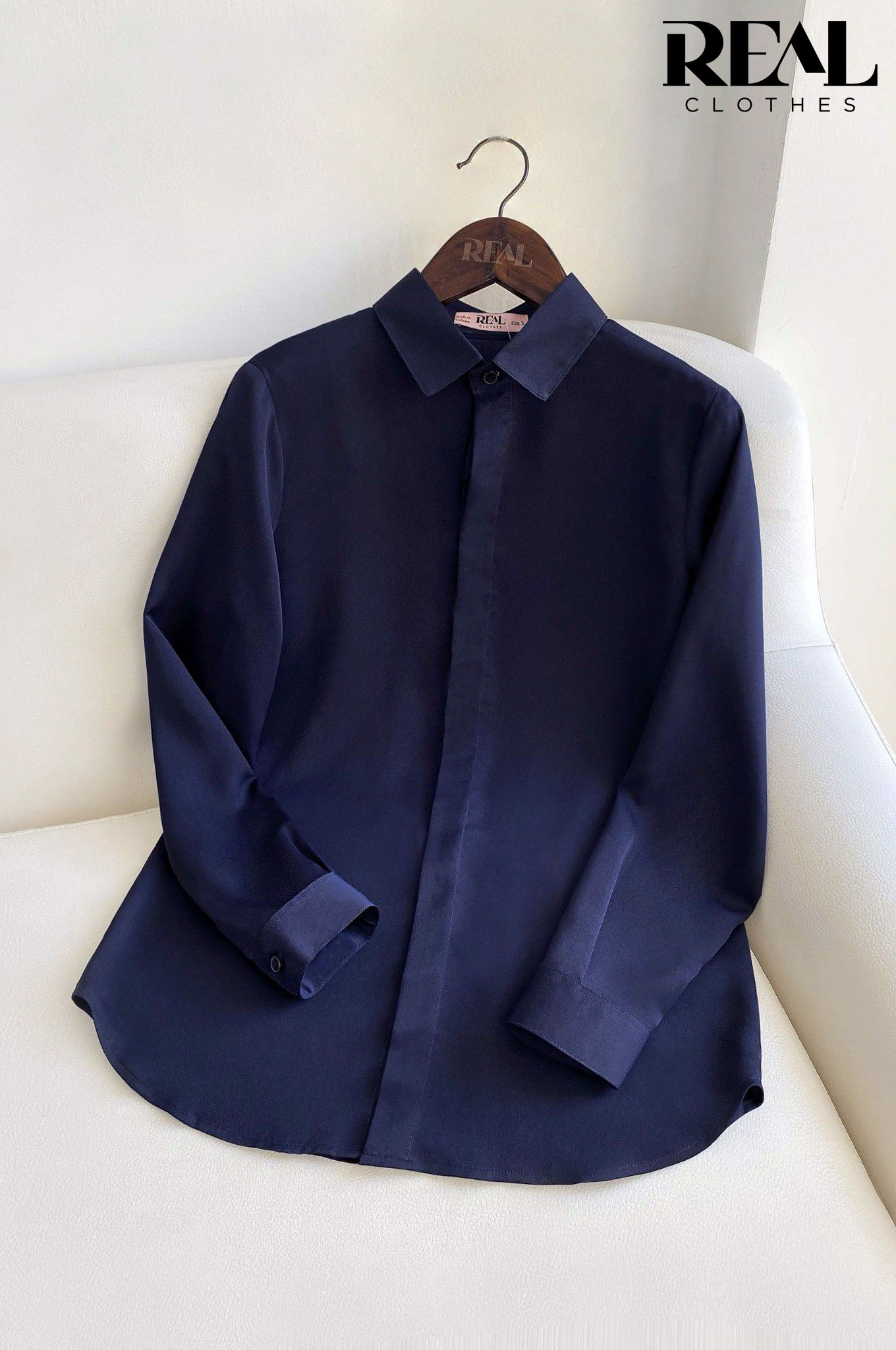 Sơ mi cổ mềm xanh đen