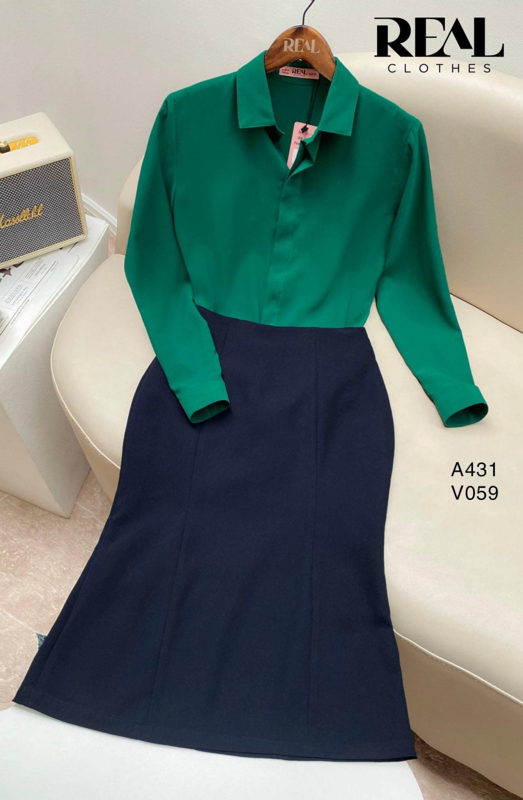 Sơ mi cổ mềm xanh lá MỚI