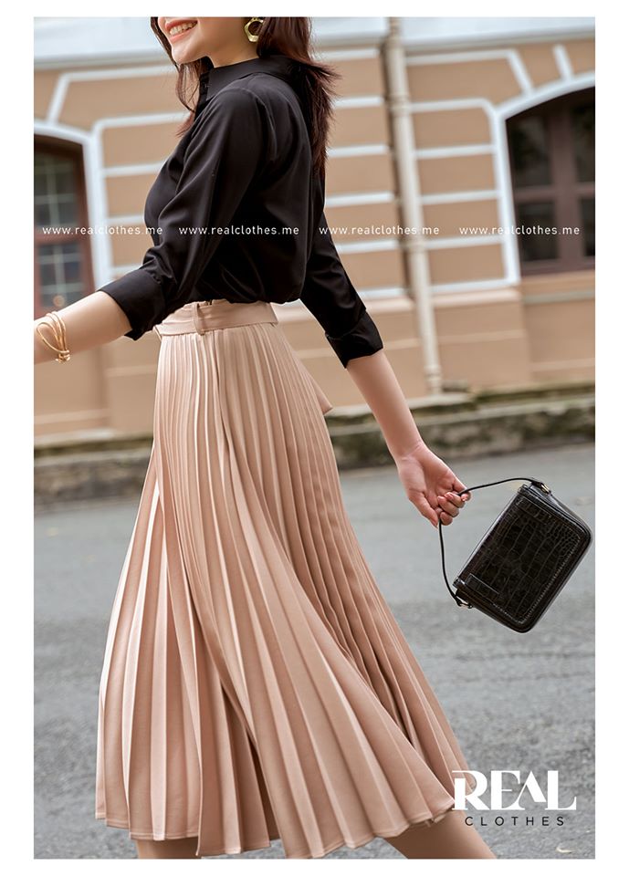 Váy rẻ quạt nude (kèm belt) FINAL SALE