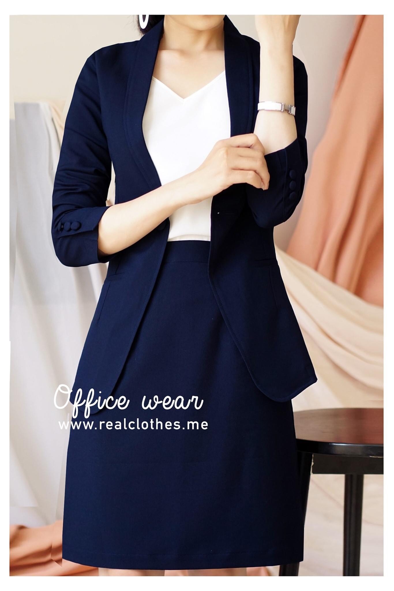 Blazer dài tay dài xanh đen