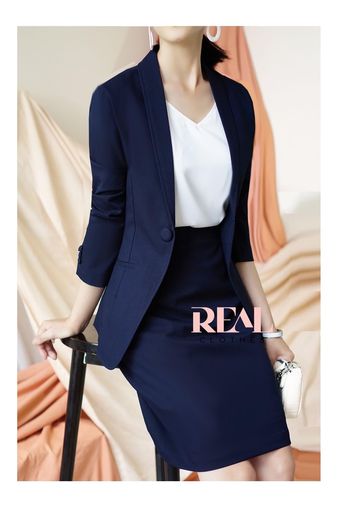 Blazer dài tay dài xanh đen