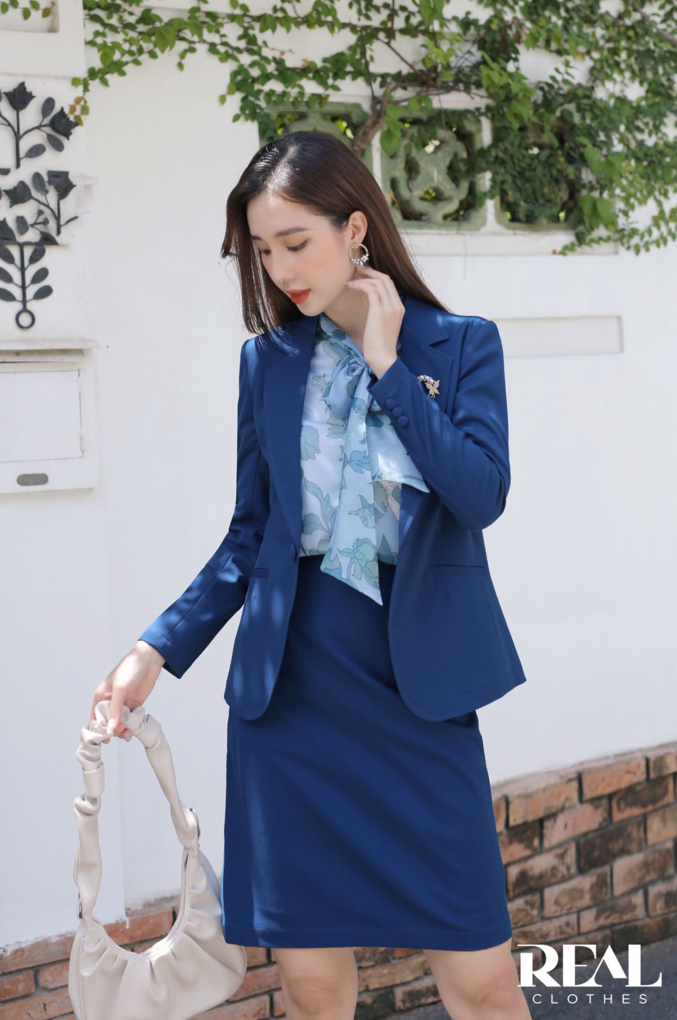 Váy office xanh cổ vịt