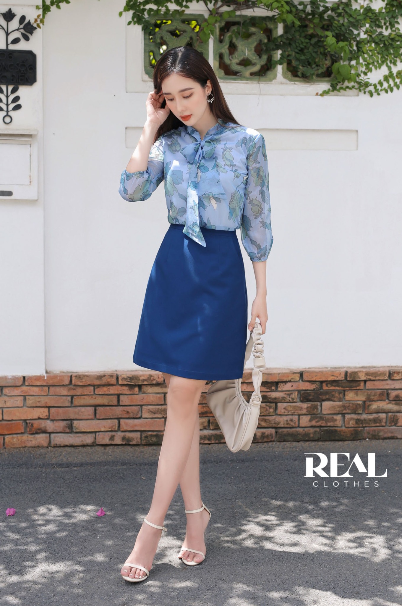 Váy office xanh cổ vịt