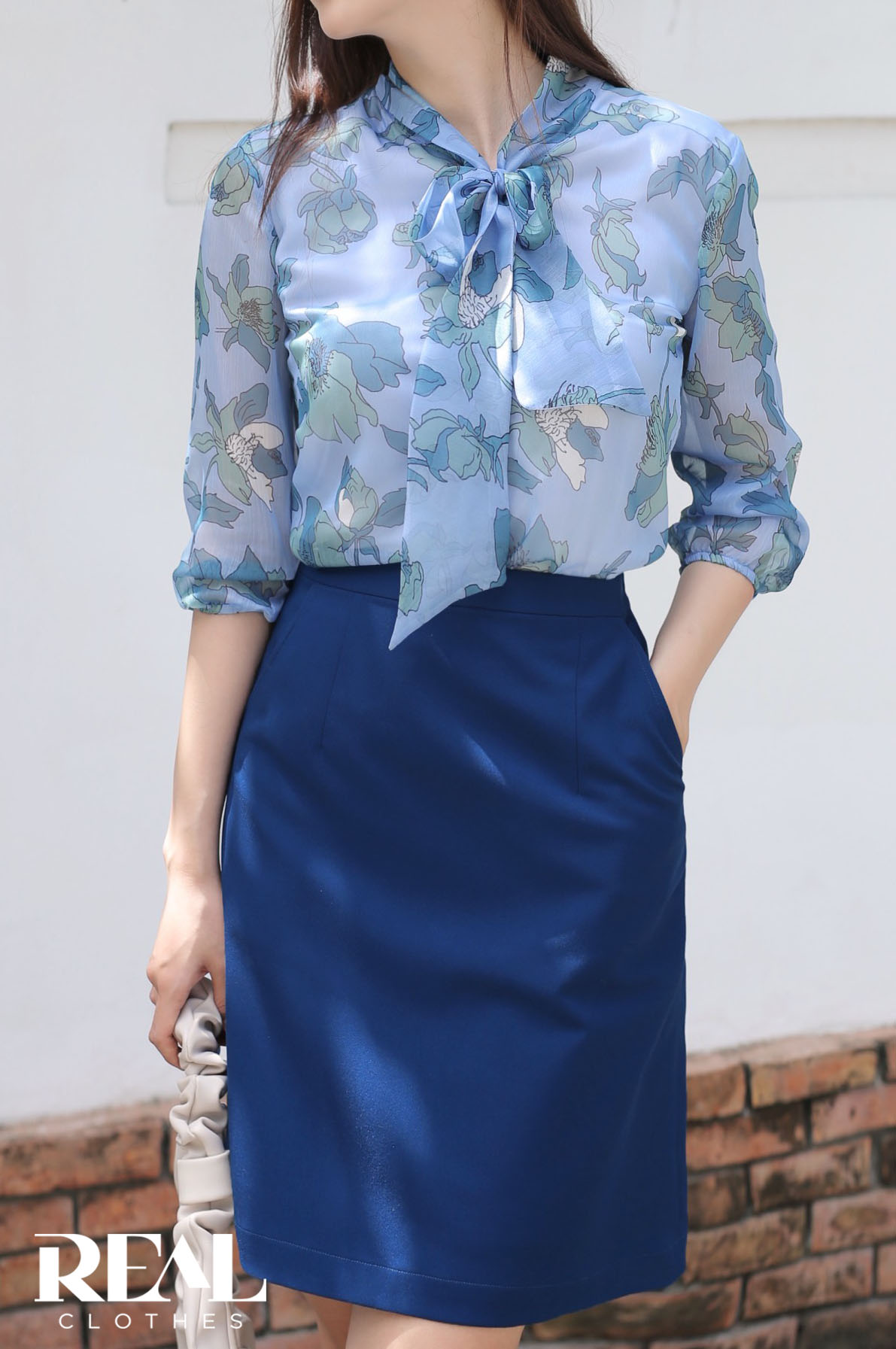 Váy office xanh cổ vịt