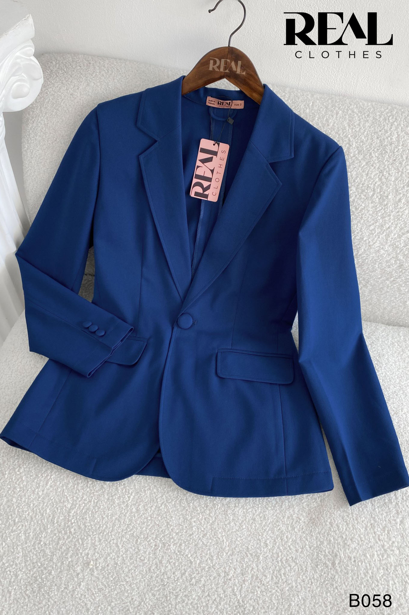 Blazer dài tay dài xanh cổ vịt