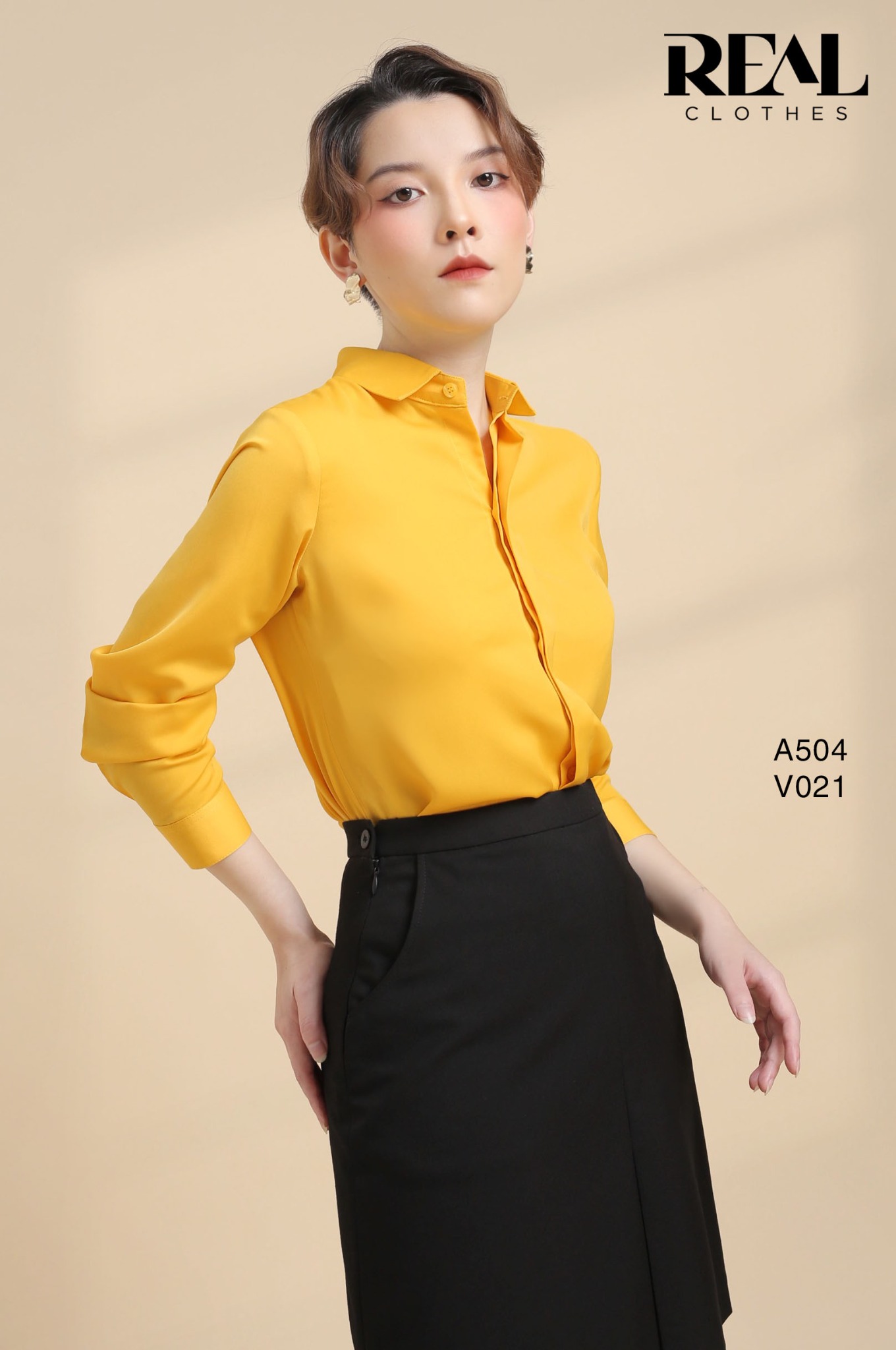 Sơ mi cổ mềm vàng nắng