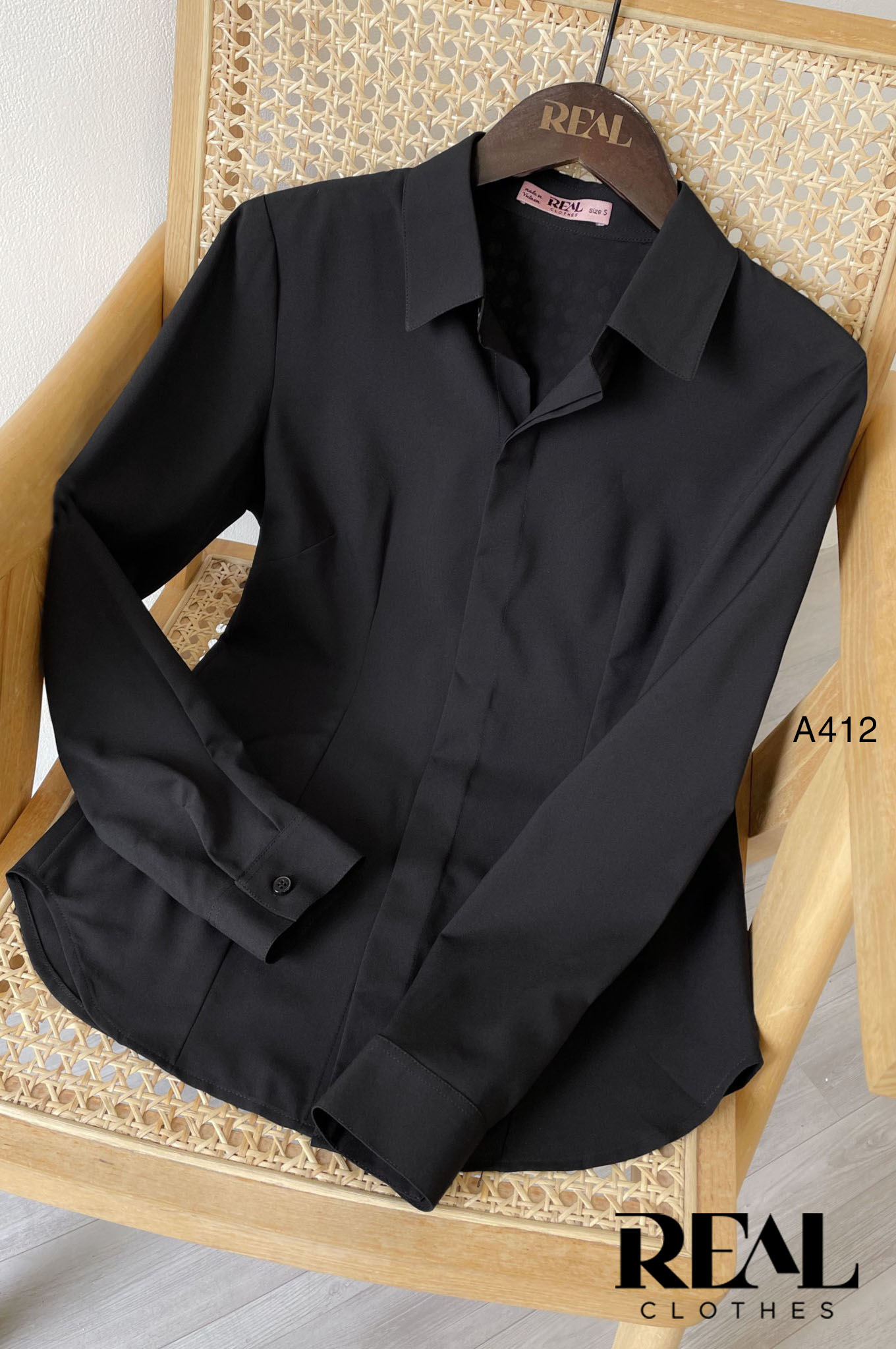 Sơ mi chít eo nano đen - size XS