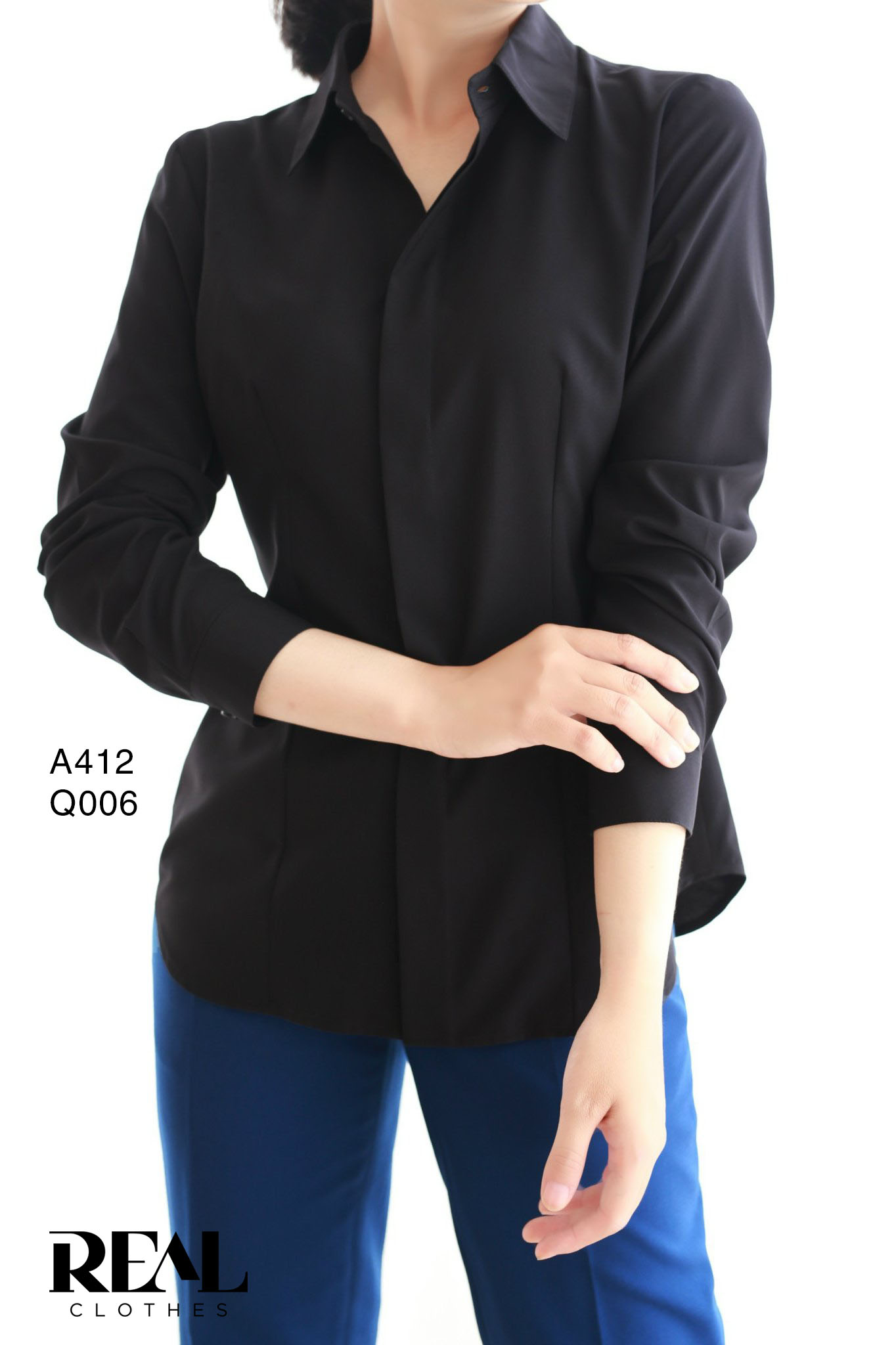 Sơ mi chít eo nano đen - size XS