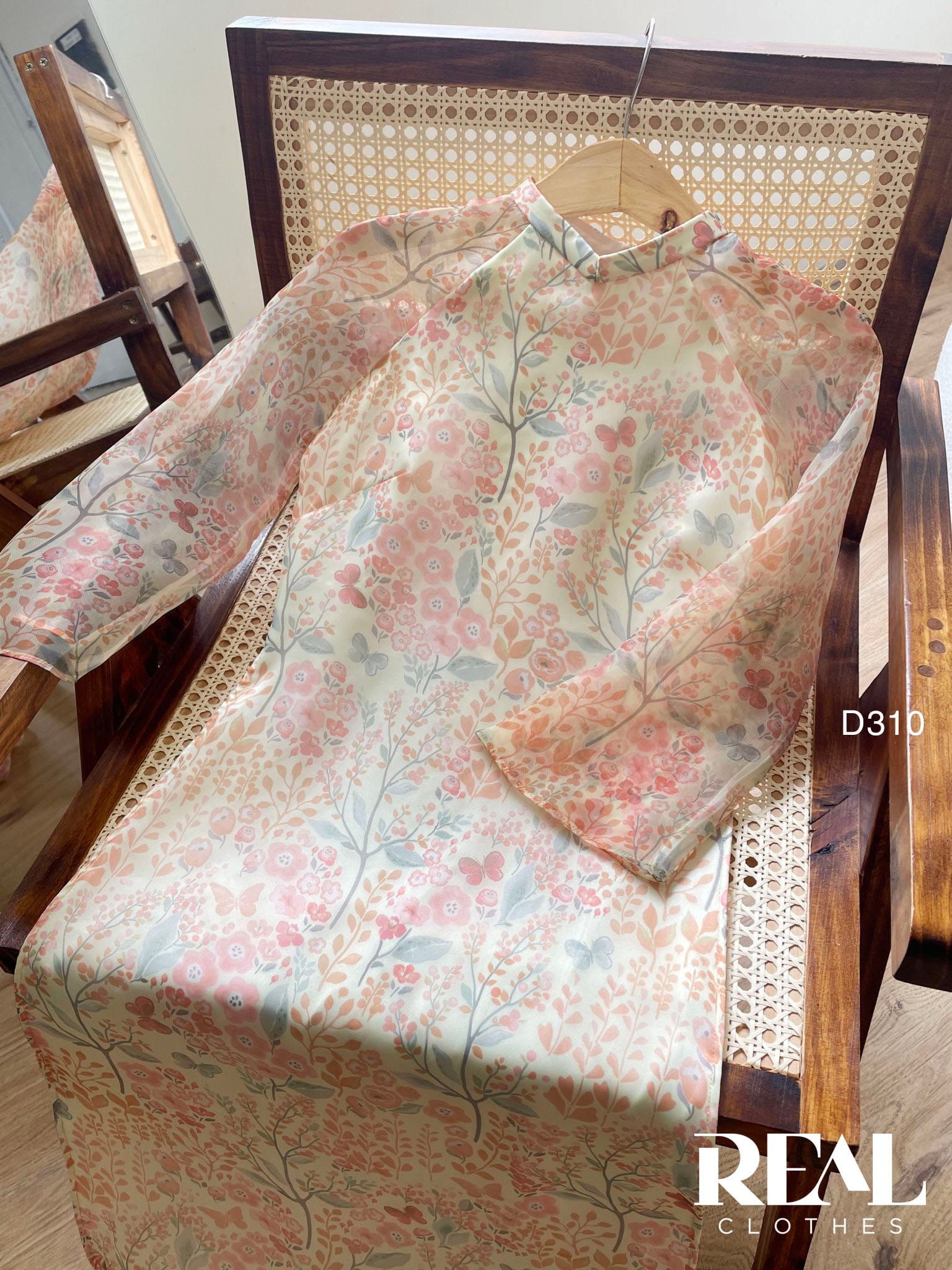 Áo dài cách tân 2 lớp hoa cam SALE - size L