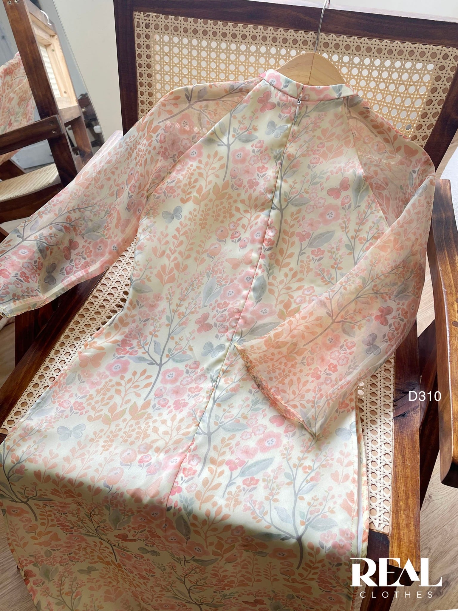 Áo dài cách tân 2 lớp hoa cam SALE - size L