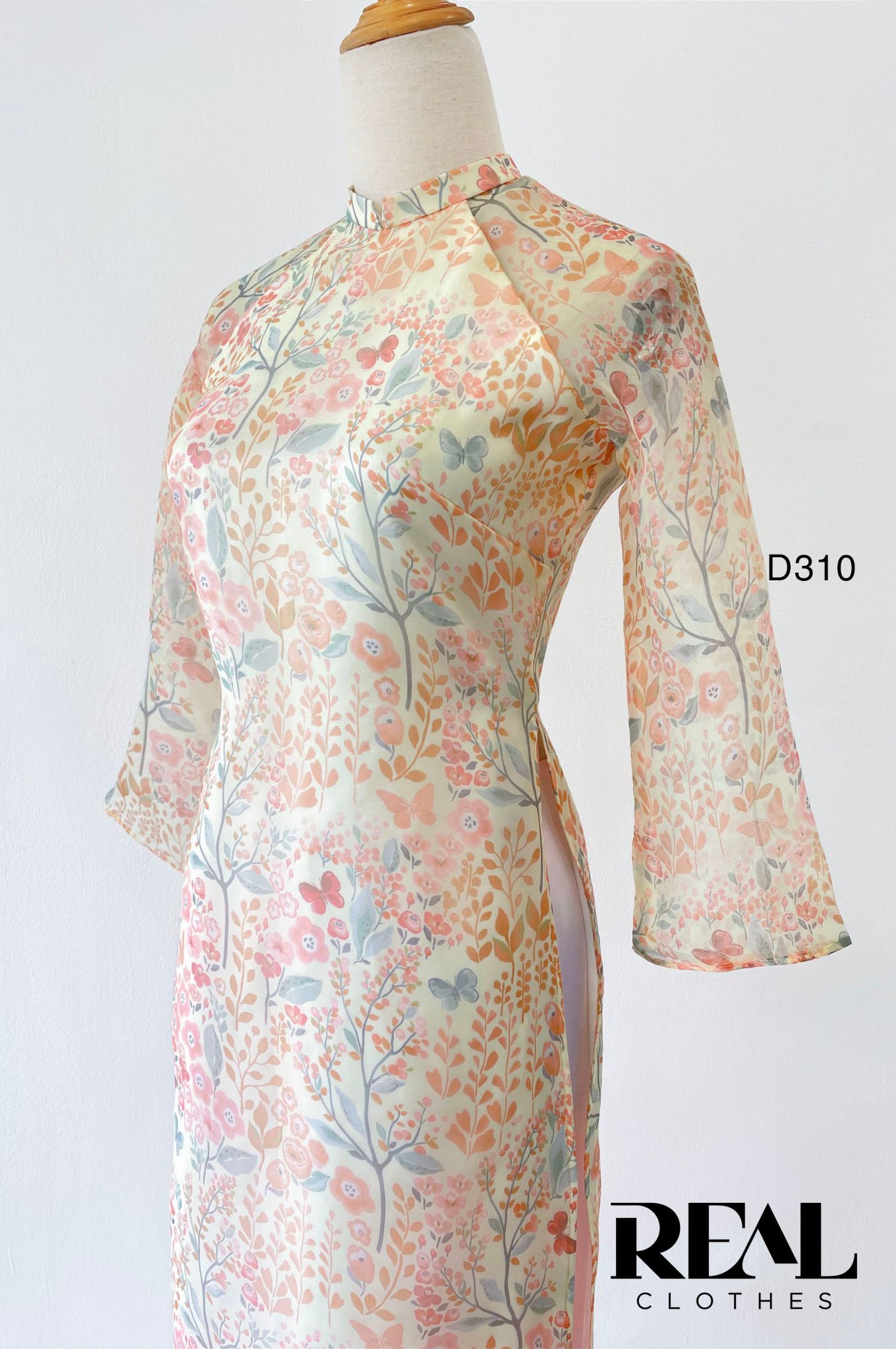 Áo dài cách tân 2 lớp hoa cam SALE - size L