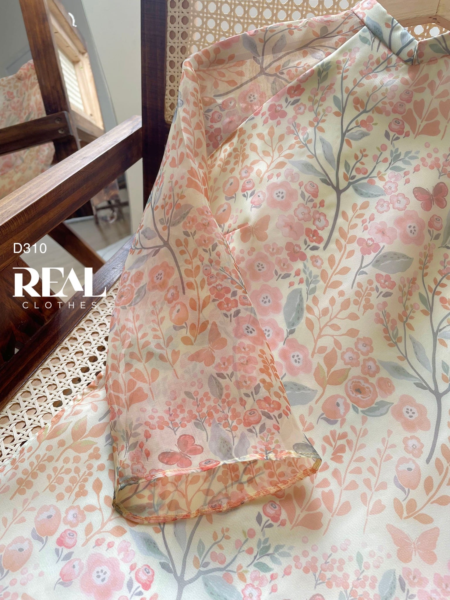 Áo dài cách tân 2 lớp hoa cam SALE - size L