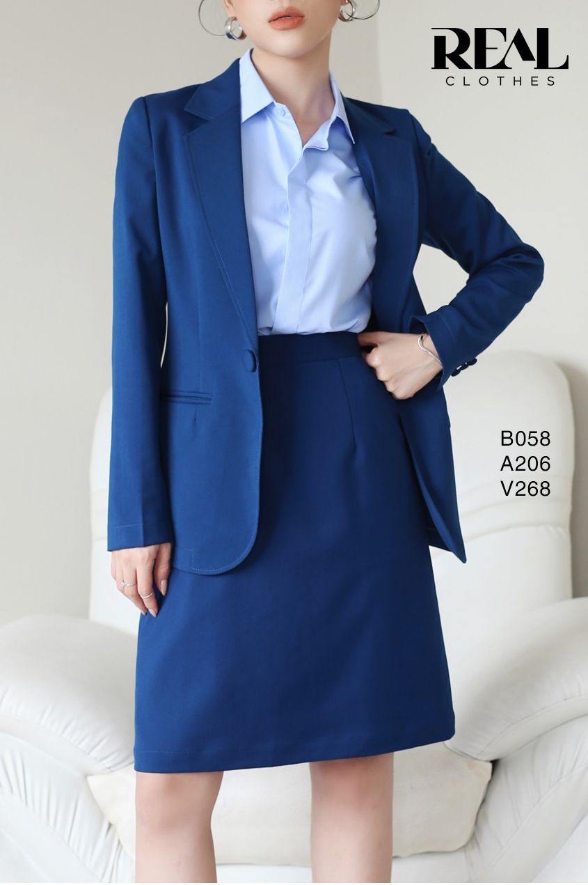  Blazer dài tay dài xanh cổ vịt 