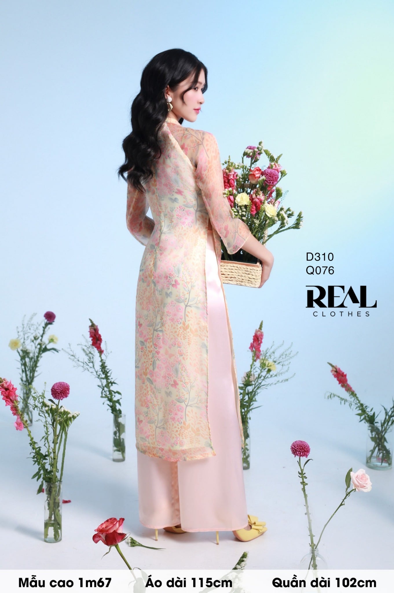 Áo dài cách tân 2 lớp hoa cam SALE - size L