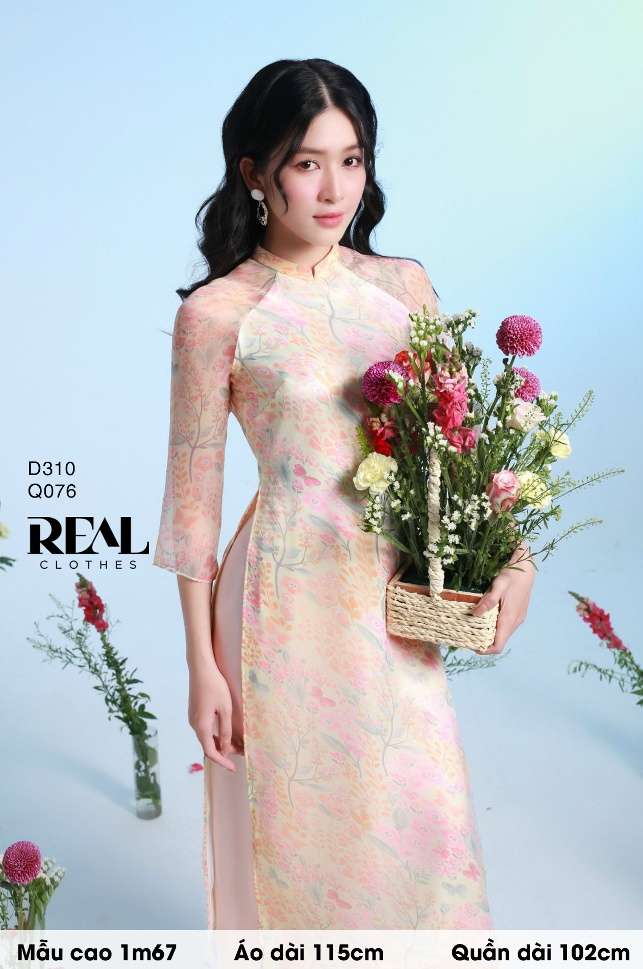 Áo dài cách tân 2 lớp hoa cam SALE - size L