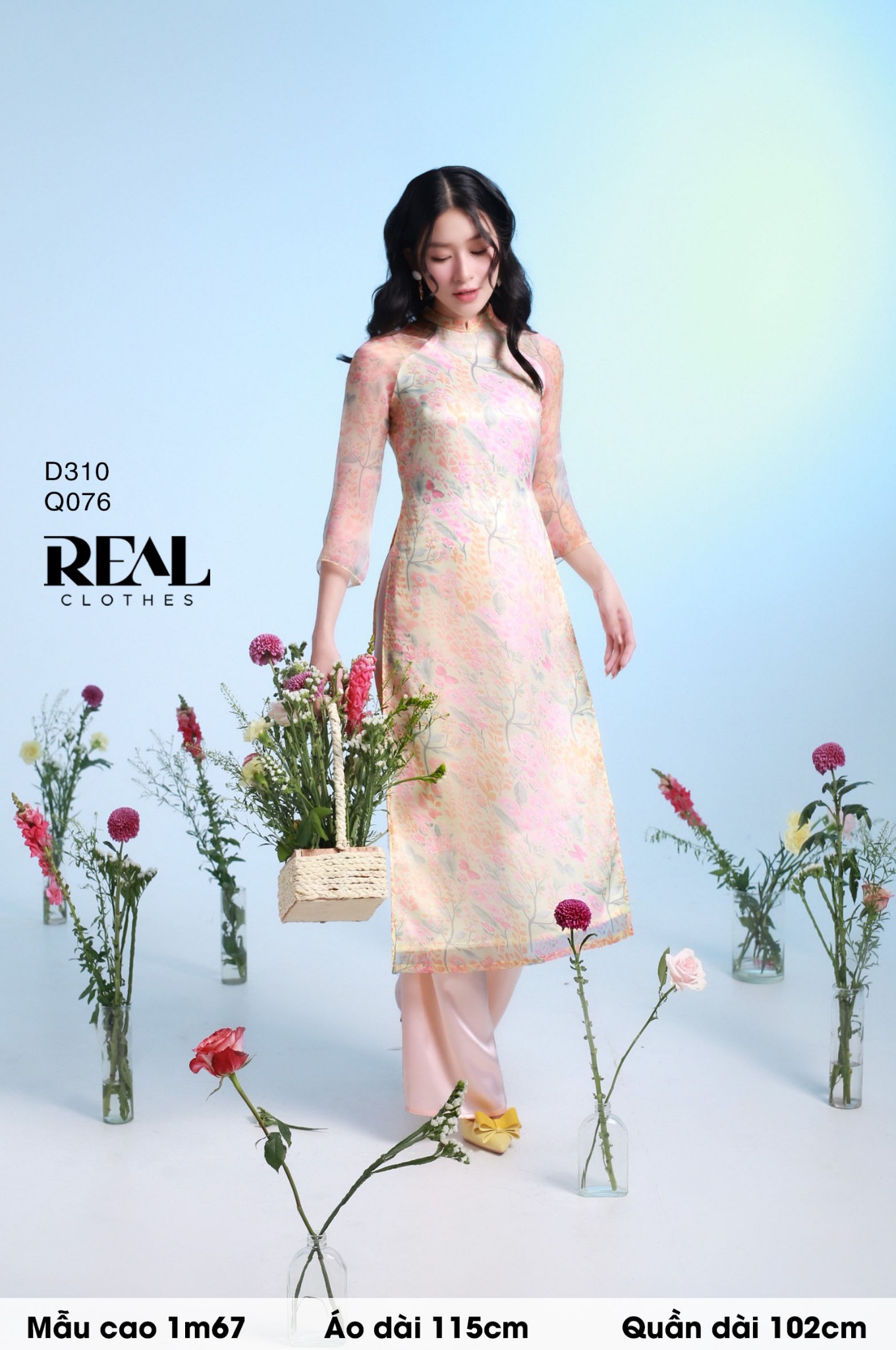 Áo dài cách tân 2 lớp hoa cam SALE - size L