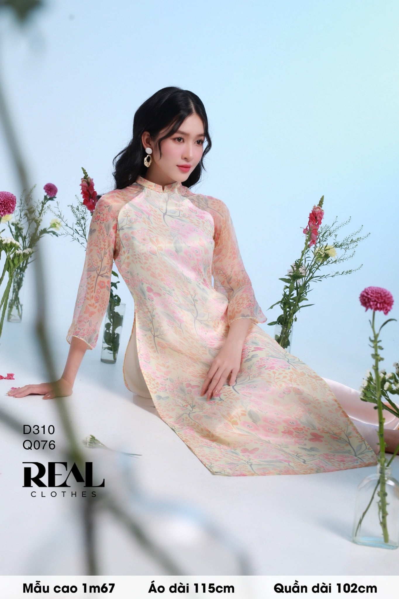 Áo dài cách tân 2 lớp hoa cam SALE - size L