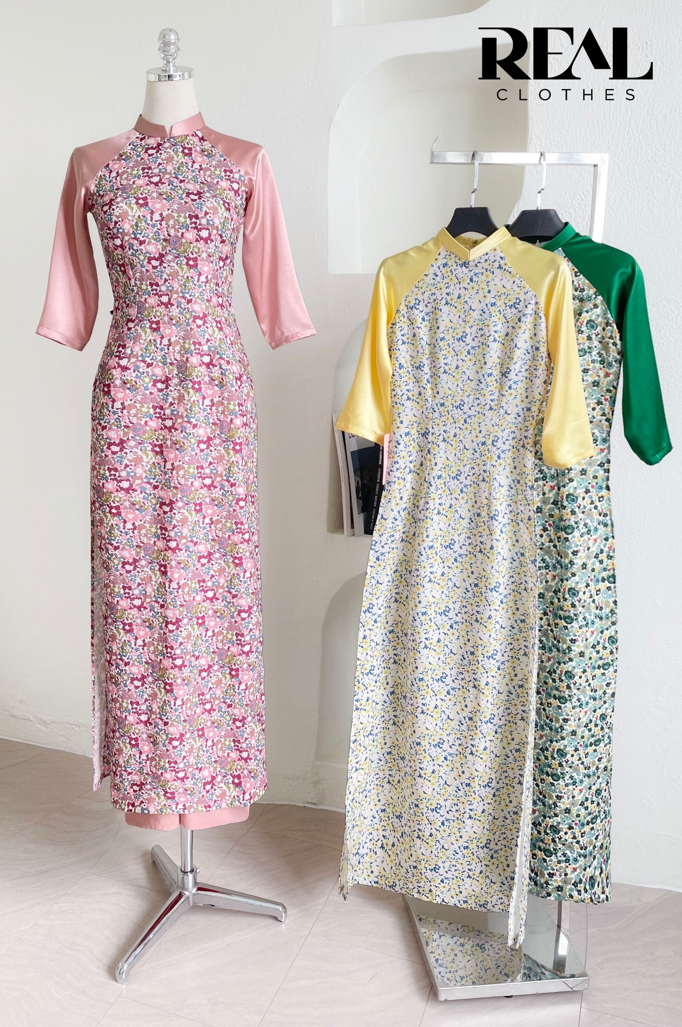 Áo dài truyền thống Ngọc Diệp xanh lá SALE - size XS