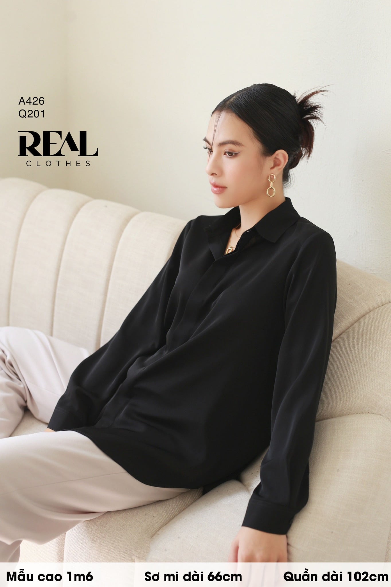 Sơ mi cổ mềm đen