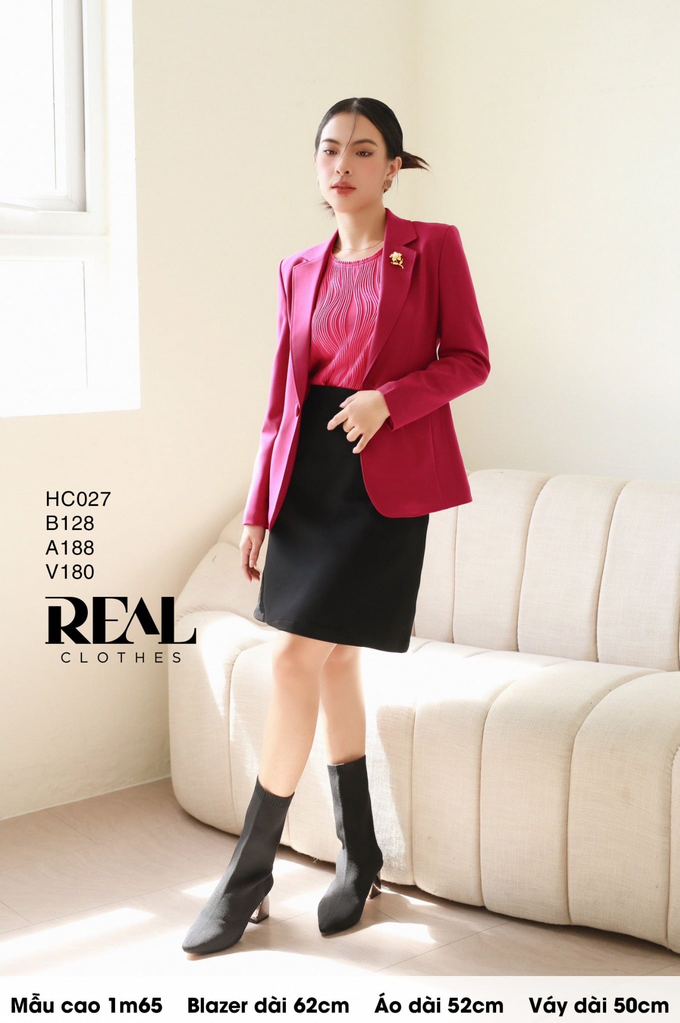 Blazer 2 lớp hồng cẩm