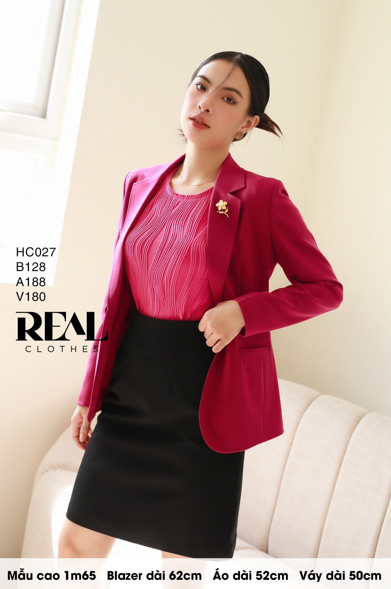 Blazer 2 lớp hồng cẩm