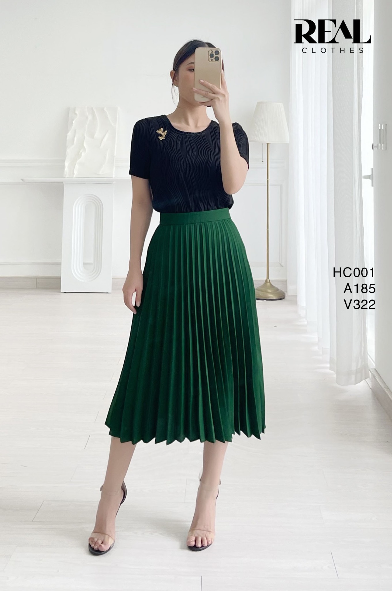 Váy rẻ quạt xanh lá FINAL SALE