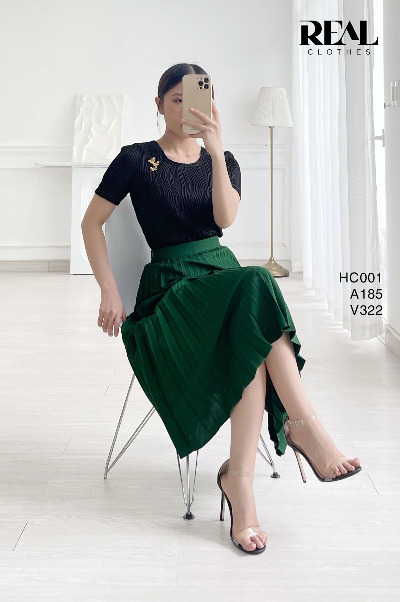 Váy rẻ quạt xanh lá FINAL SALE