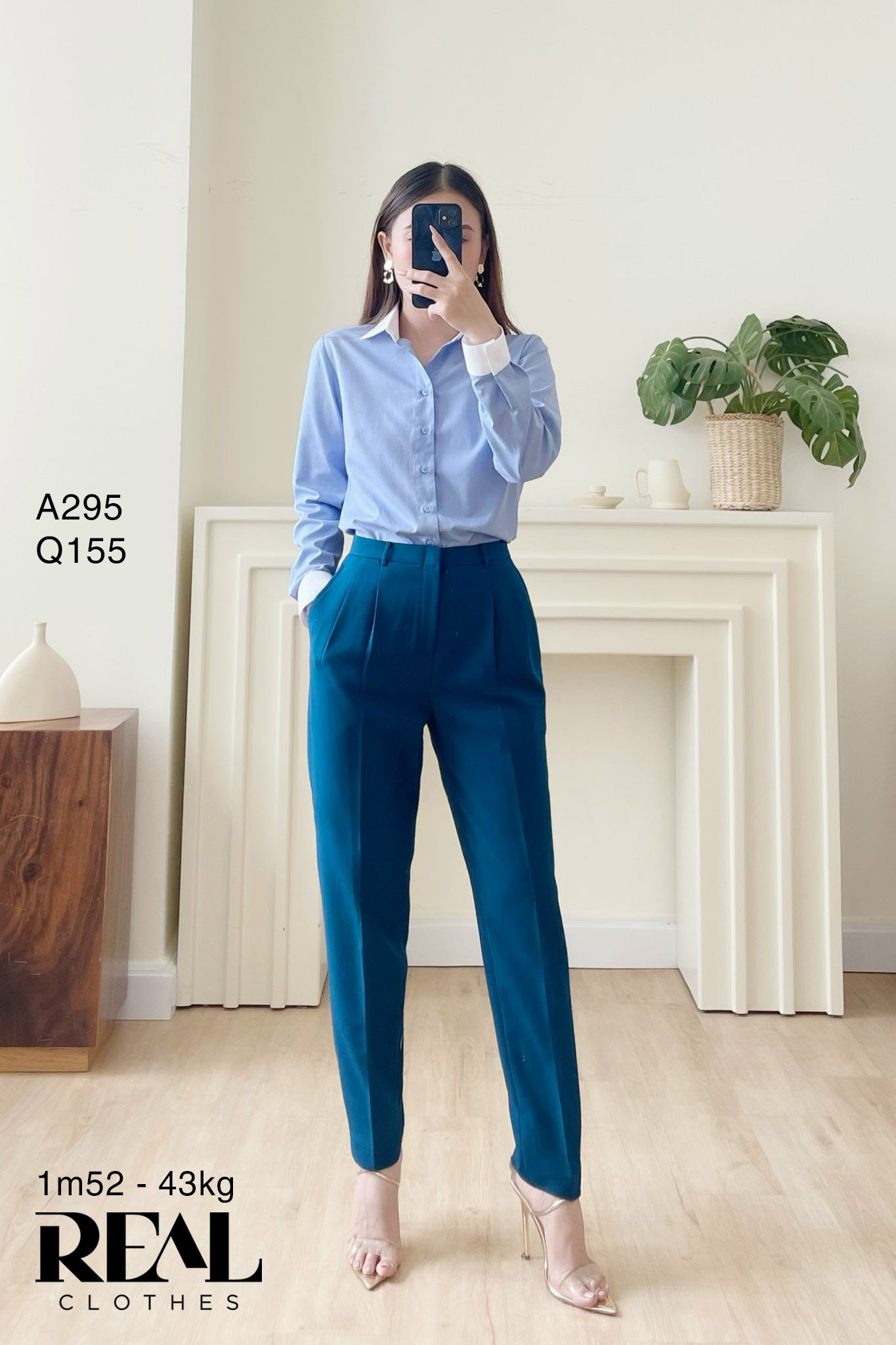 Quần lưng cao cindy xanh cổ vịt SALE