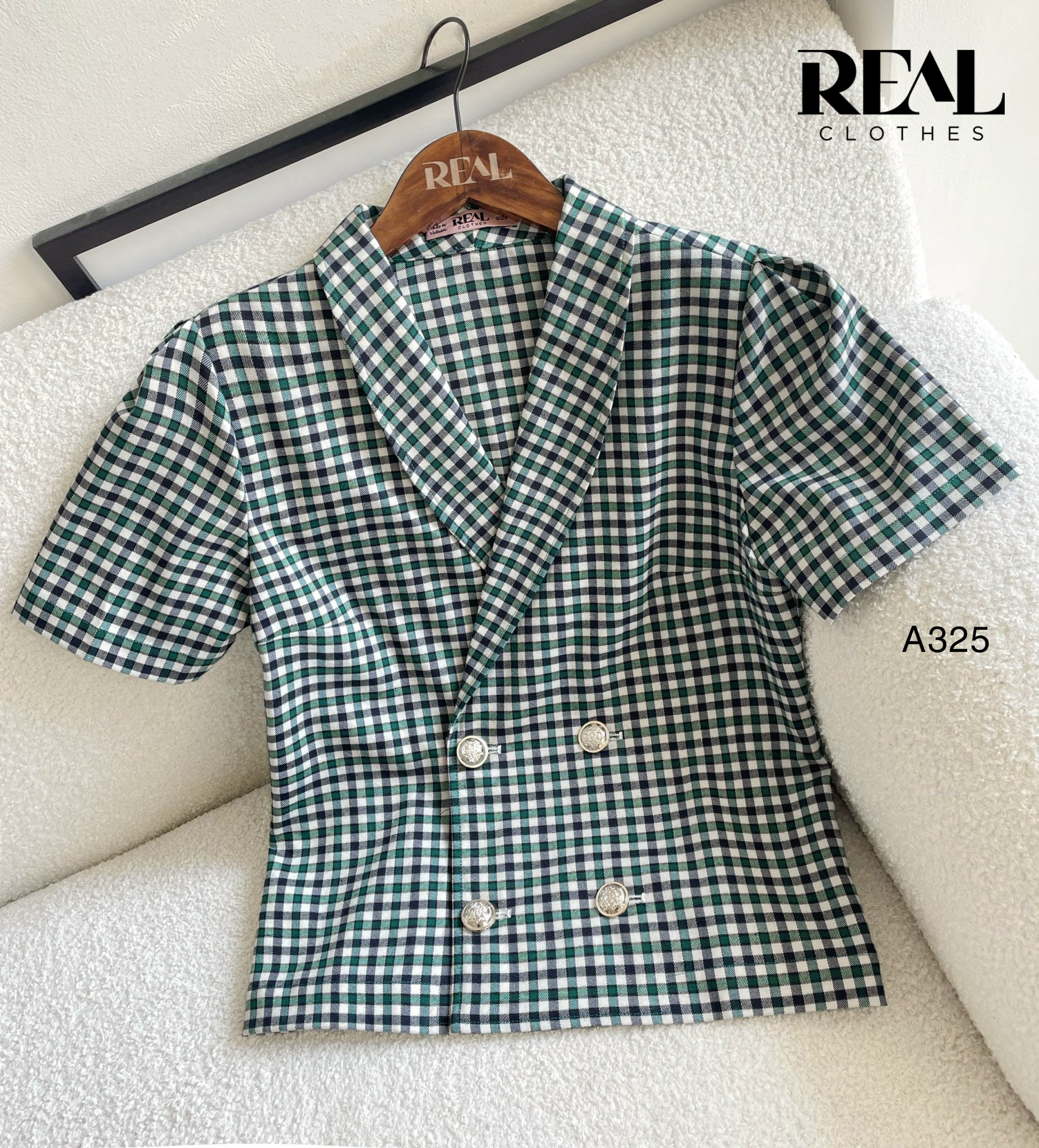 Áo Emma caro xanh SALE - size XS