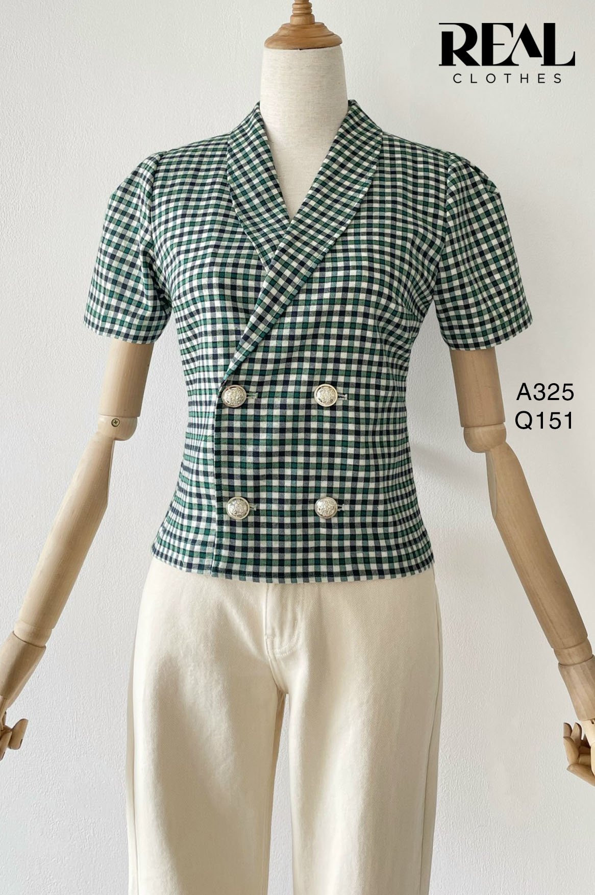 Áo Emma caro xanh SALE - size XS