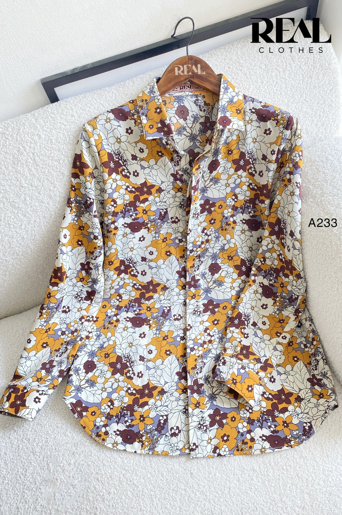 Sơ mi hoa nâu size FINAL SALE - size XS