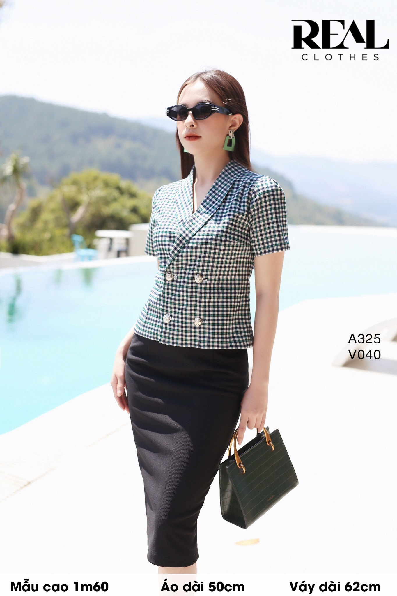 Áo Emma caro xanh SALE - size XS