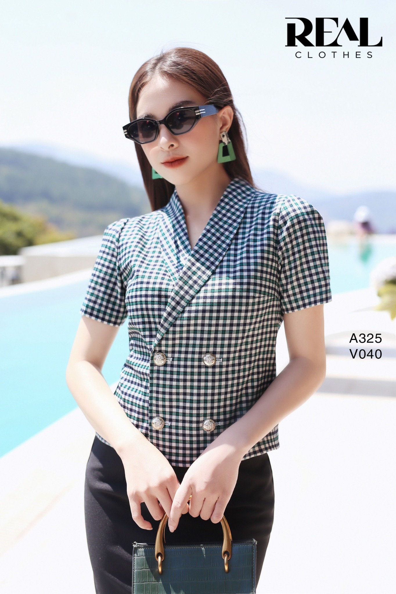 Áo Emma caro xanh SALE - size XS