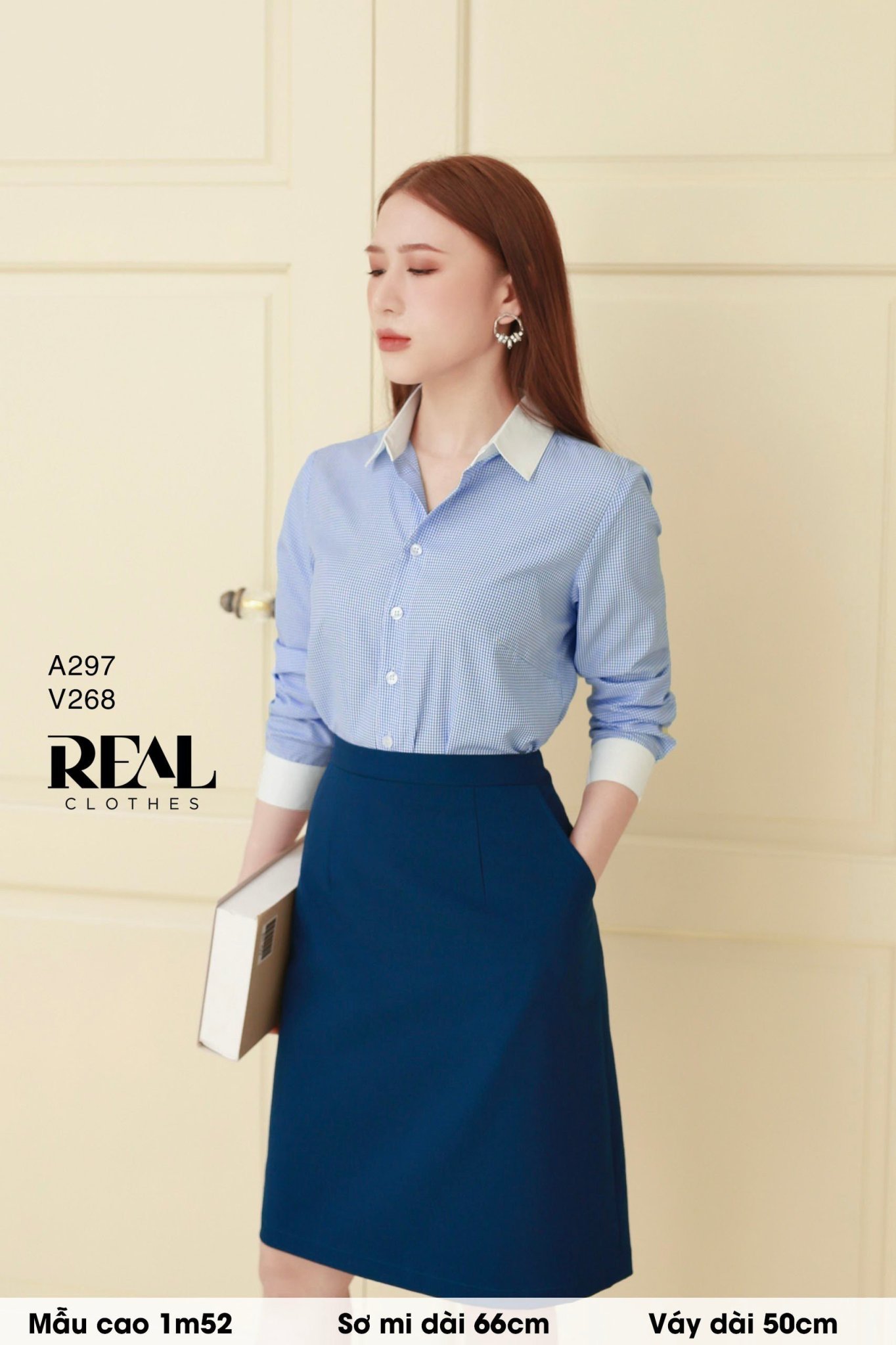 Váy office xanh cổ vịt