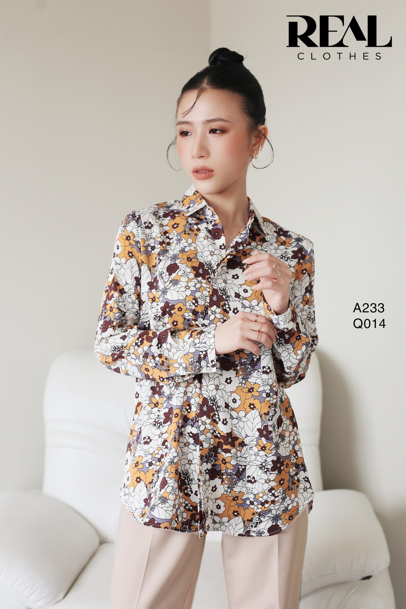 Sơ mi hoa nâu size FINAL SALE - size XS