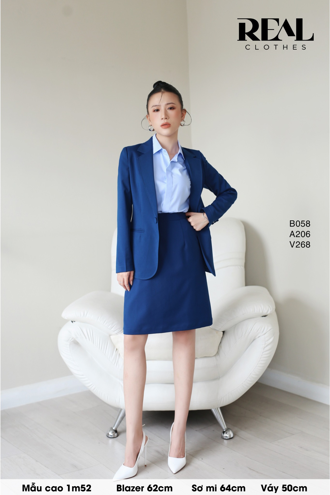 Blazer dài tay dài xanh cổ vịt