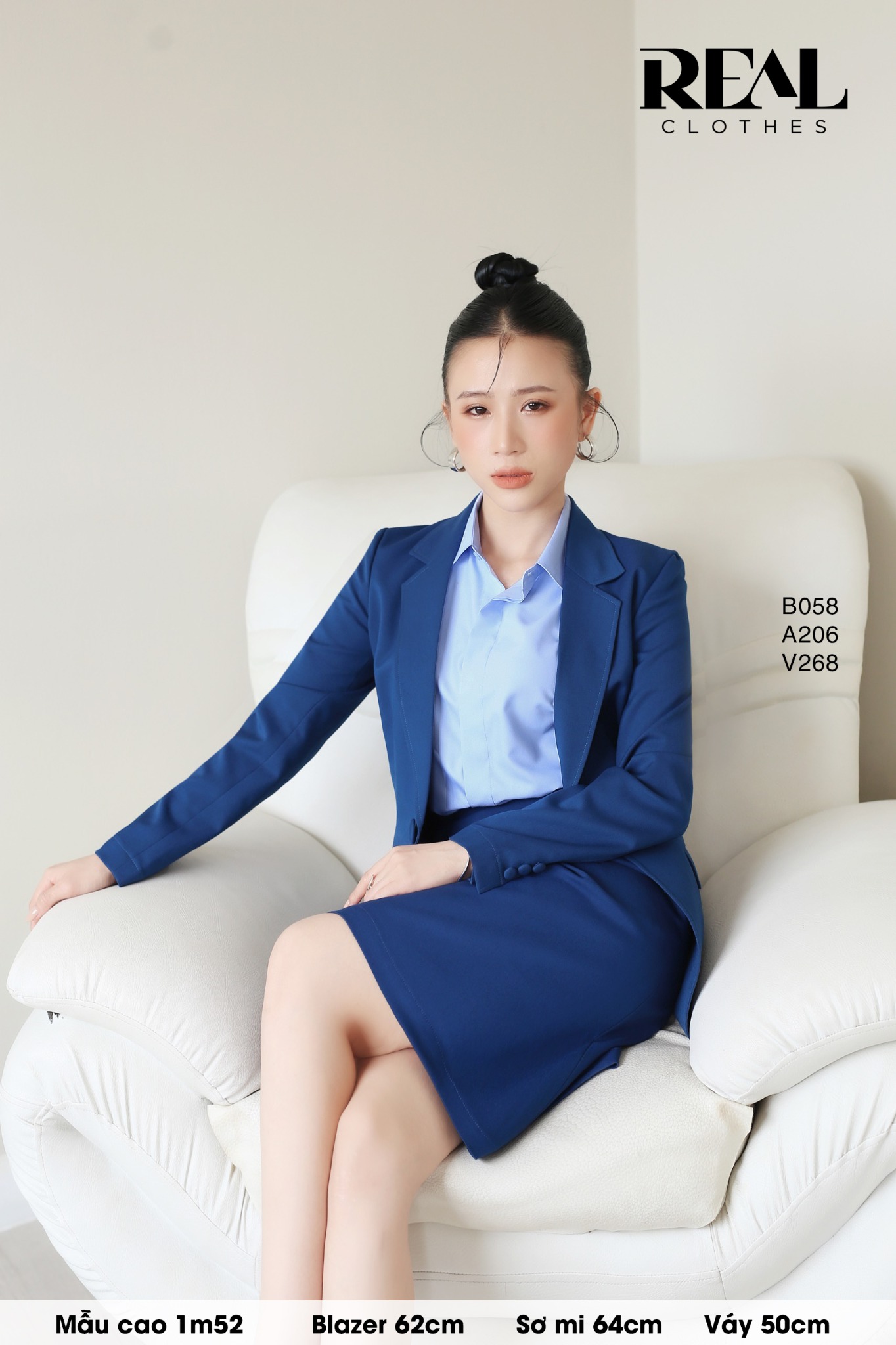 Blazer dài tay dài xanh cổ vịt